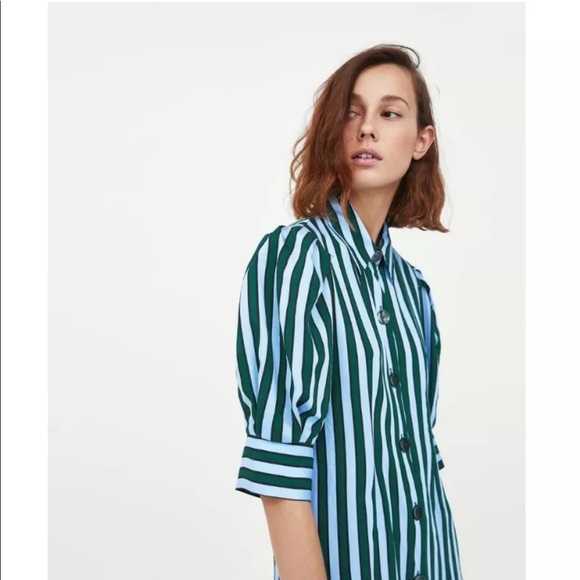 Zara blue green and black striped dress sz M - Picture 3 of 6
